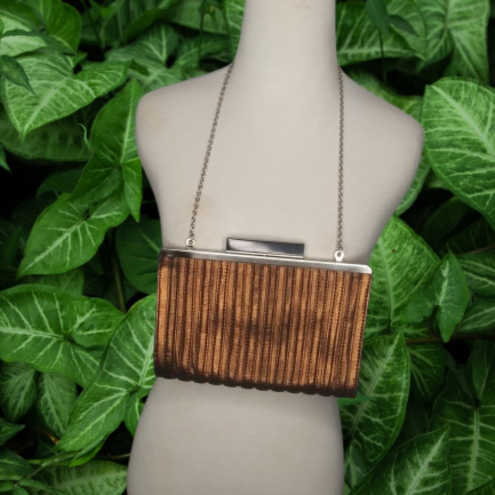 NWOT Annabel Ingall clutch with attached chain Bronze